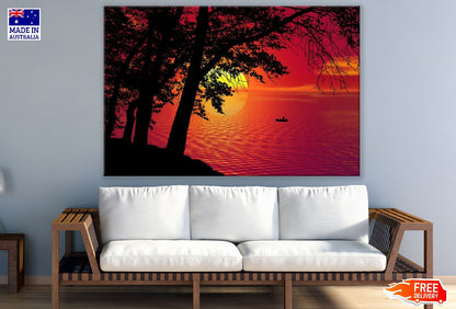 Sunset with Trees and Boat Photograph Print 100% Australian Made