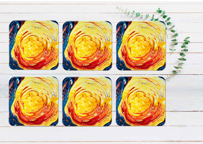 Red Yellow Blue Abstract Design Coasters Wood & Rubber - Set of 6 Coasters