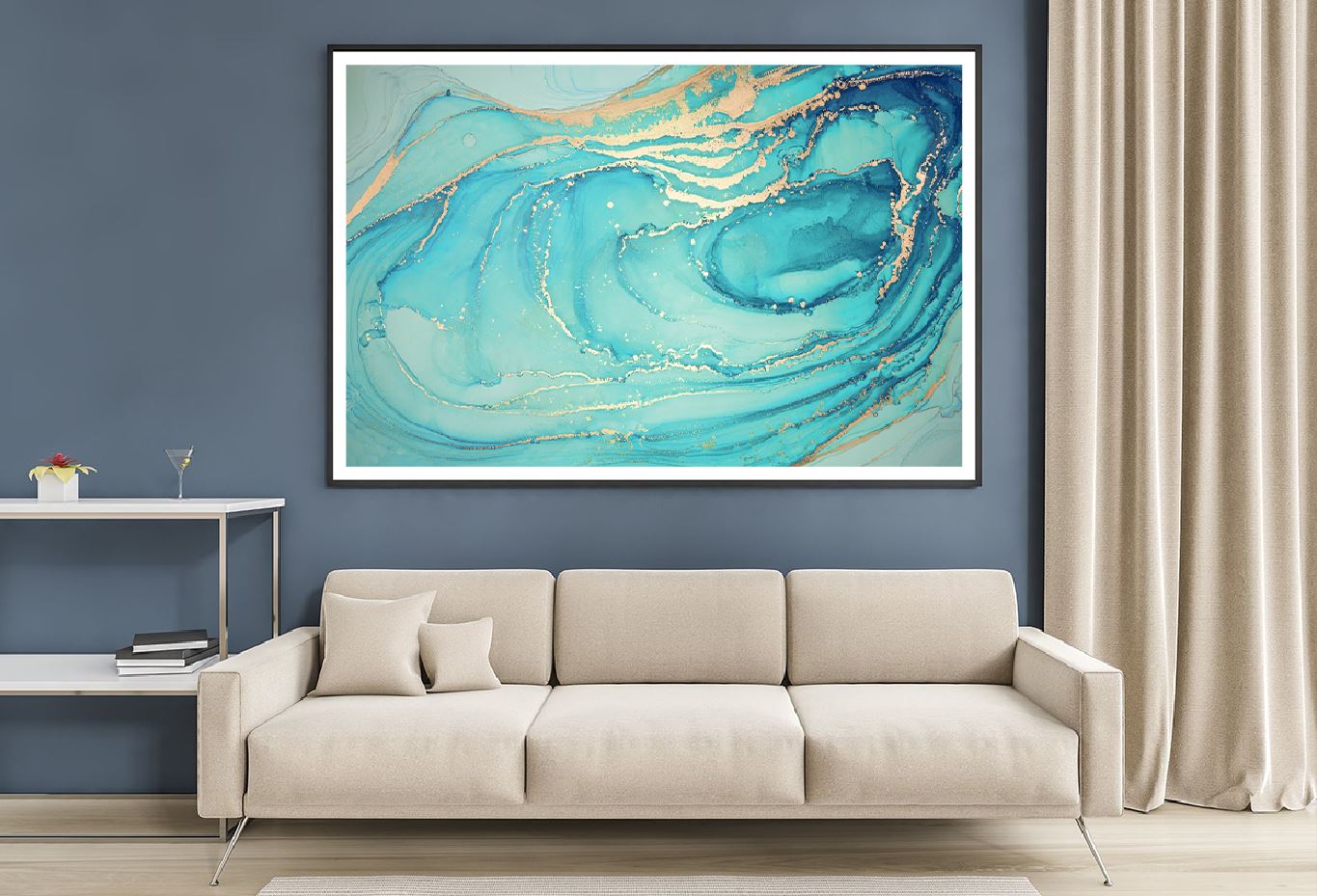 Green Blue & Gold Lines Abstract Design Home Decor Premium Quality Poster Print Choose Your Sizes