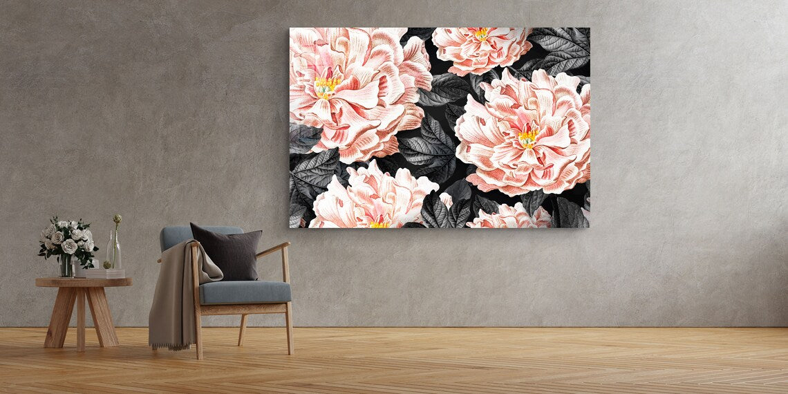 Pink Flowers Leaves Art Print Tempered Glass Wall Art 100% Made in Australia Ready to Hang