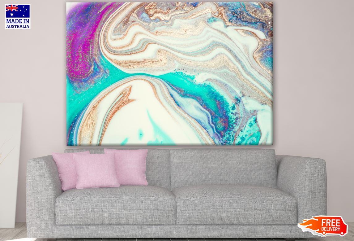 Pink, Gold & Blue Abstract Granite Design Print 100% Australian Made