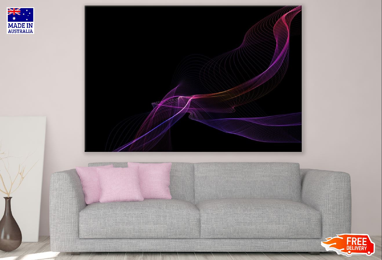 Purple Red & Blue Digital Lines Abstract Design Print 100% Australian Made