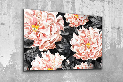 Pink Flowers Leaves Art Print Tempered Glass Wall Art 100% Made in Australia Ready to Hang