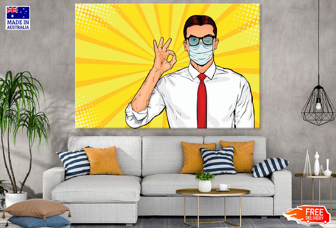 Man With Mask & Glasses Colorful Vector Print 100% Australian Made