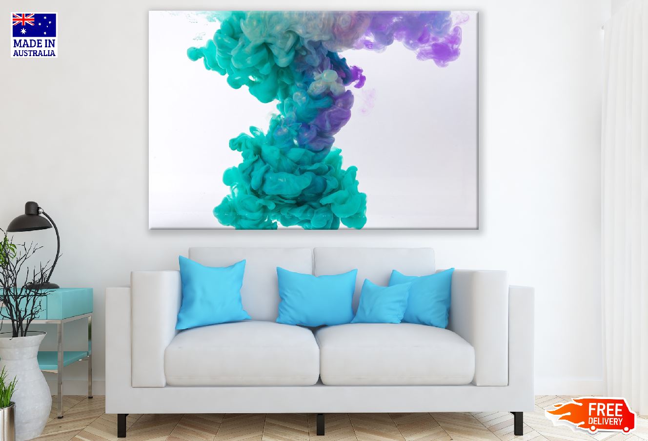 Green & Purple Smoke Abstract Design Print 100% Australian Made
