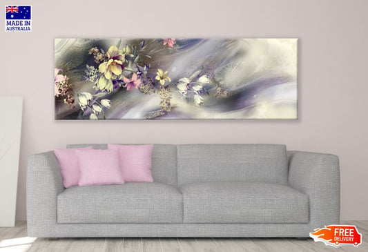 Panoramic Canvas Colorful Floral Abstract Design High Quality 100% Australian Made Wall Canvas Print Ready to Hang