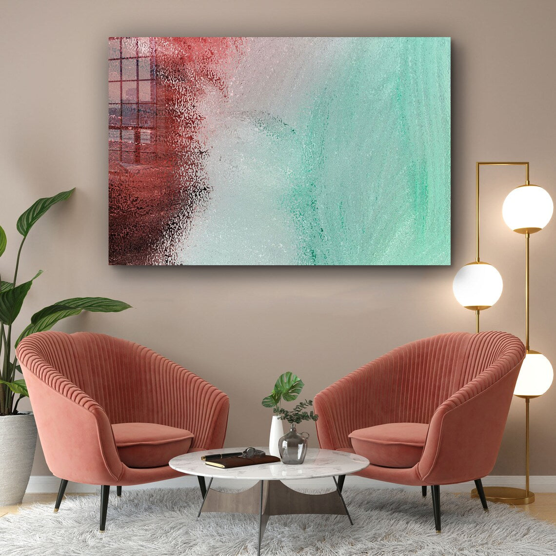 Green Red Grey Abstract Print Tempered Glass Wall Art 100% Made in Australia Ready to Hang