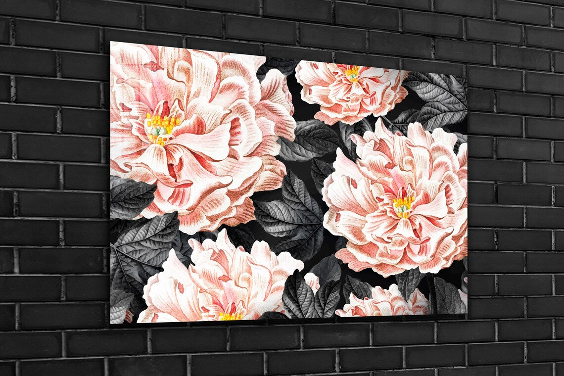 Pink Flowers Leaves Art Print Tempered Glass Wall Art 100% Made in Australia Ready to Hang