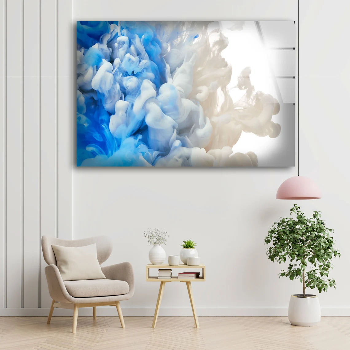 Blue White Abstract Smoke Design Acrylic Glass Print Tempered Glass Wall Art 100% Made in Australia Ready to Hang