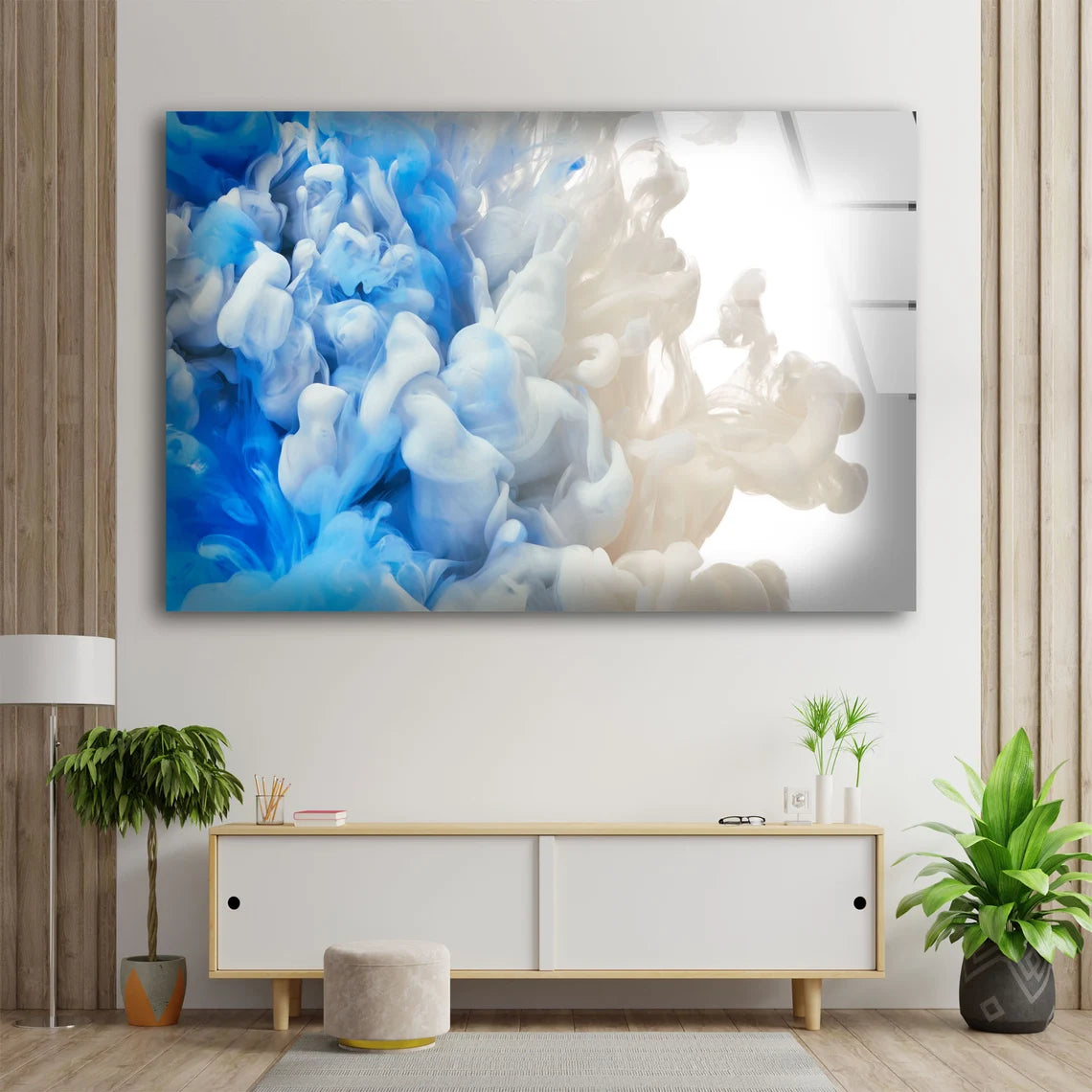 Blue White Abstract Smoke Design Acrylic Glass Print Tempered Glass Wall Art 100% Made in Australia Ready to Hang