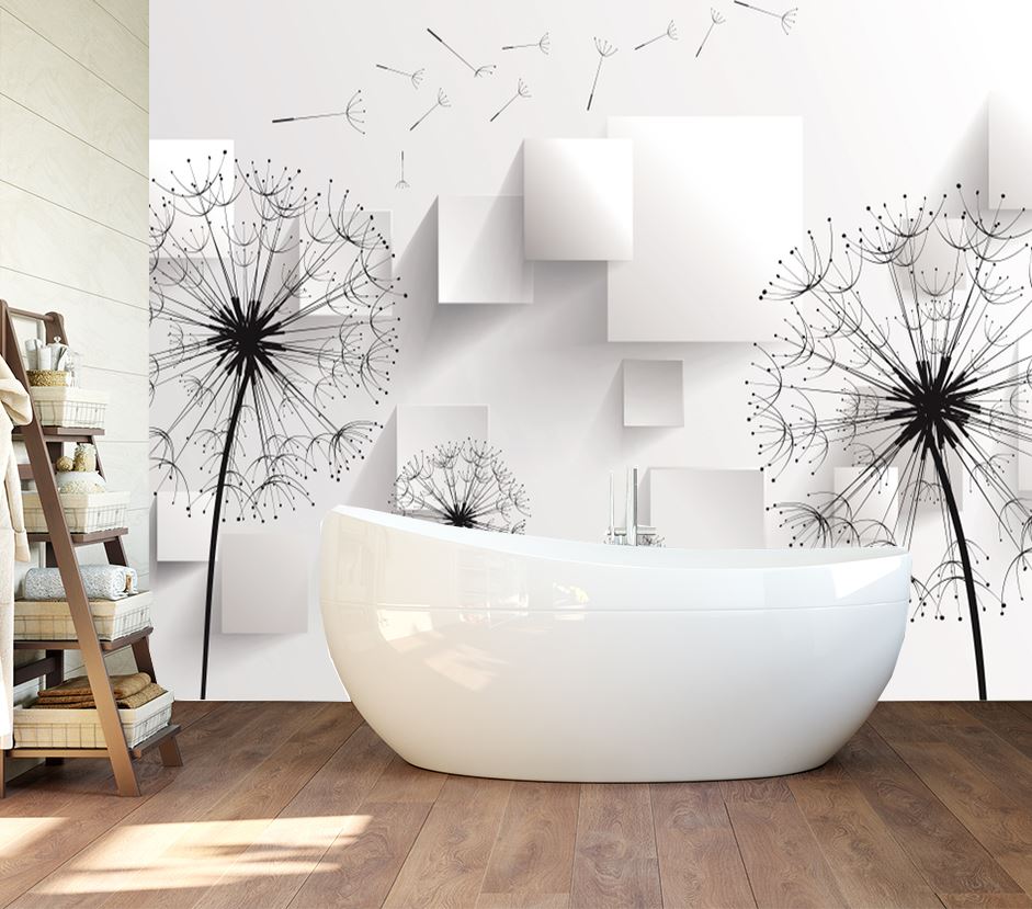 Wallpaper Murals Peel and Stick Removable Dandelion B&W Design High Quality