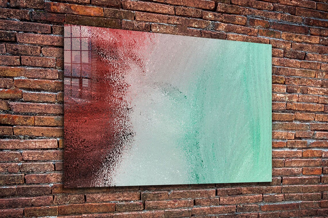 Green Red Grey Abstract Print Tempered Glass Wall Art 100% Made in Australia Ready to Hang