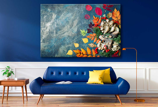 Bella Home Autumn leaves Mushrooms & Berries Print Canvas Ready to hang
