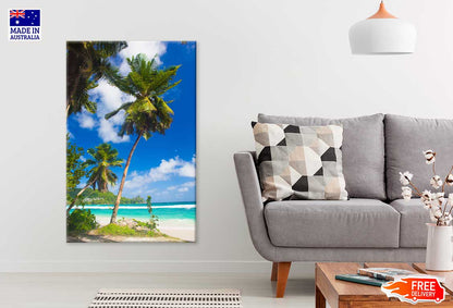 Palm Trees & Seawaves with Blue Sky Print 100% Australian Made