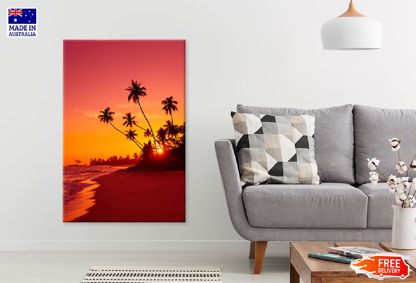 Warm Sunset Sea with Palm Trees Photograph Print 100% Australian Made