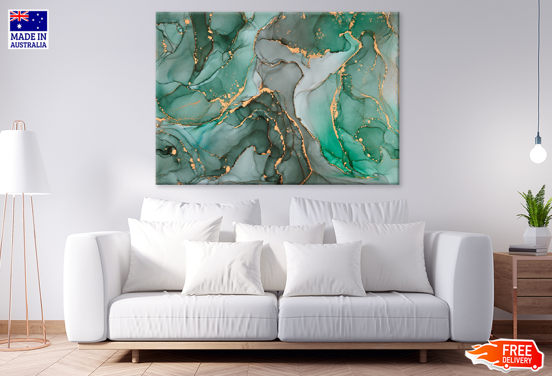 Green Gray & Gold Abstract Design Print 100% Australian Made