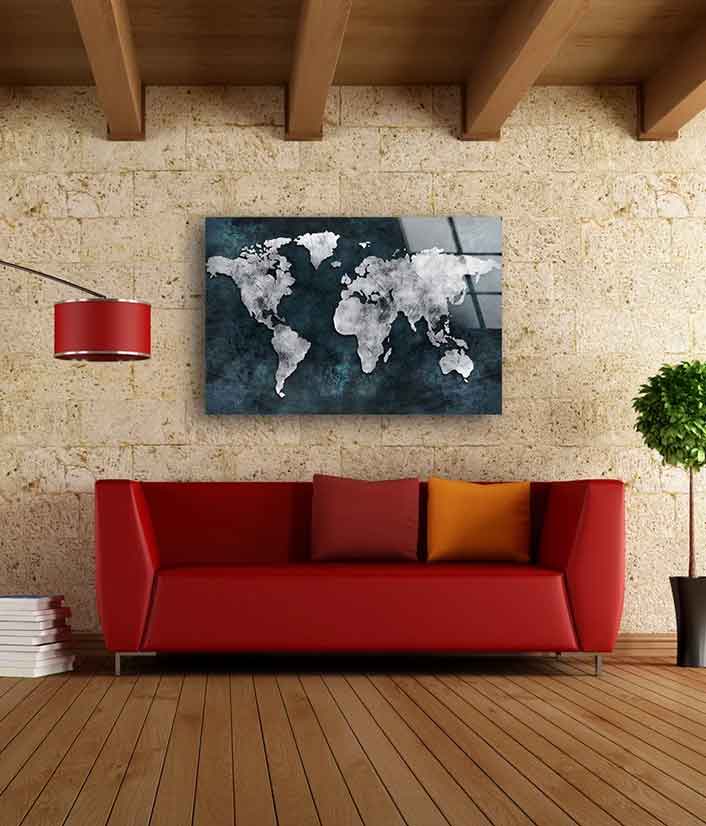 World Map Design Acrylic Glass Print Tempered Glass Wall Art 100% Made in Australia Ready to Hang