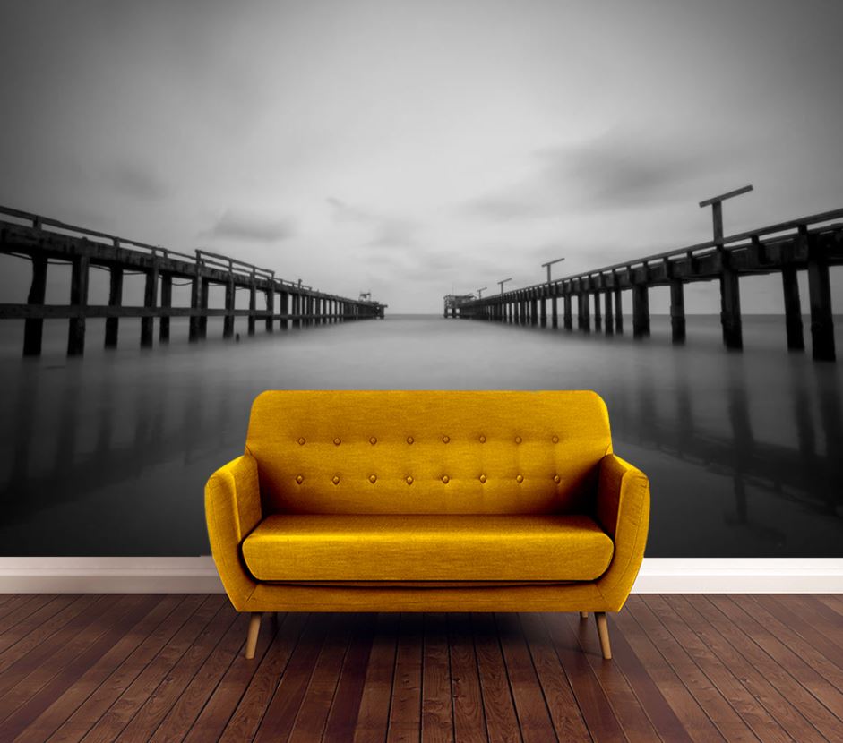 Wallpaper Murals Peel and Stick Removable Bridges Over Lake B&W High Quality