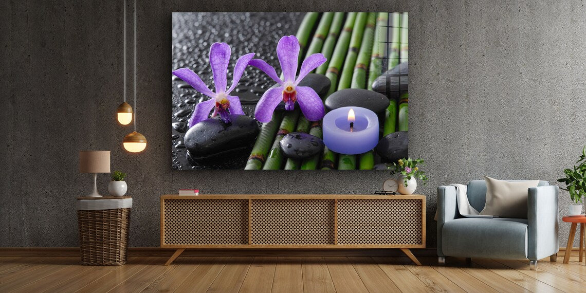 Zen Stones & Flowers Print Tempered Glass Wall Art 100% Made in Australia Ready to Hang