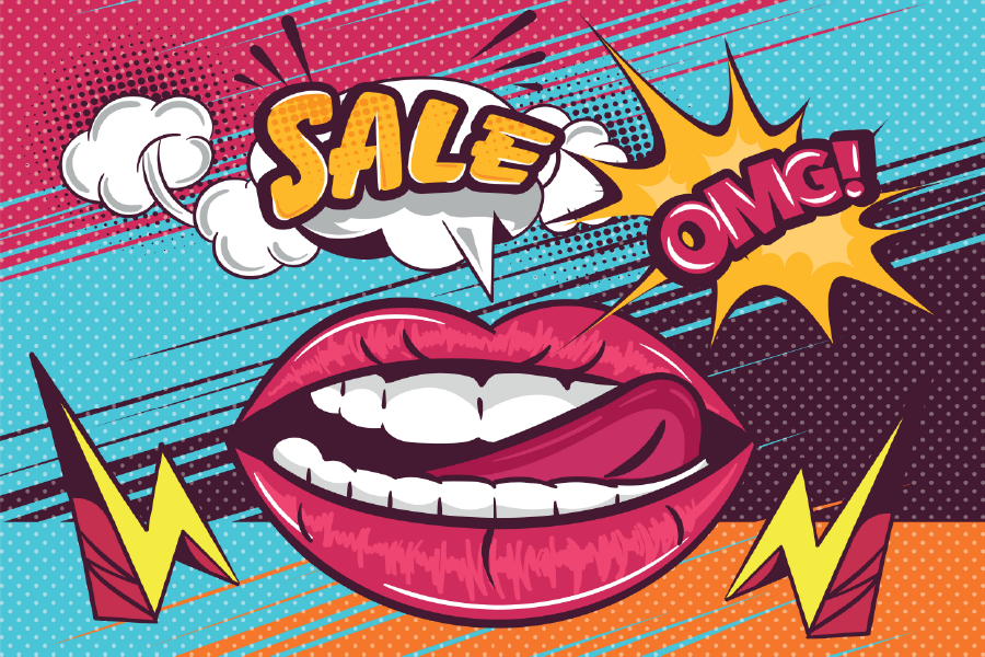 Girl Mouth & Sale Omg Quote Illustration Print 100% Australian Made