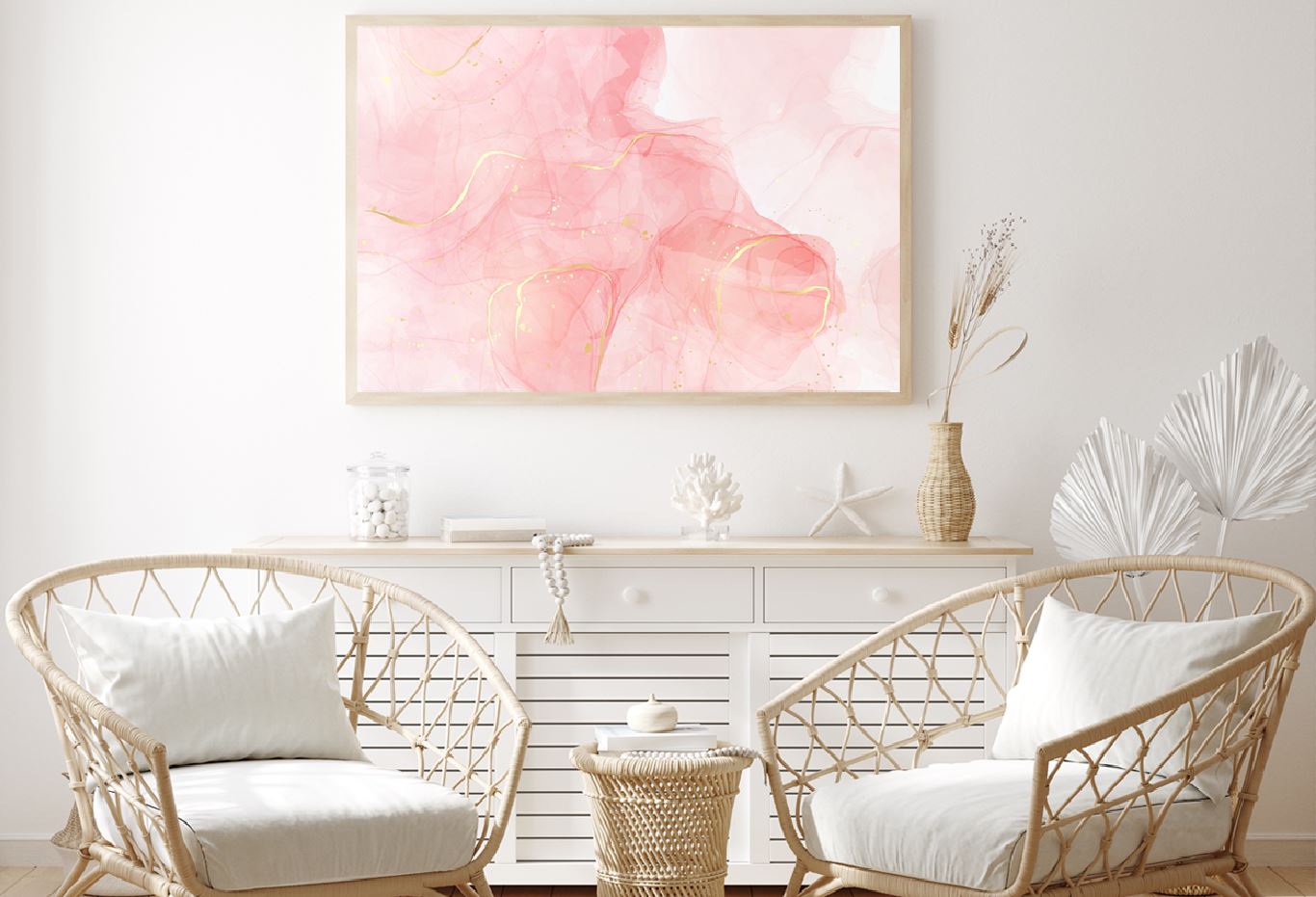 White Pink & Gold Lines Abstract Design Home Decor Premium Quality Poster Print Choose Your Sizes