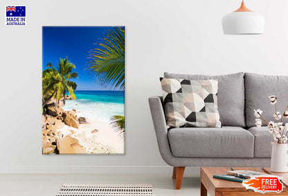 Rocks & Palms near Sand Seashore View Photograph Print 100% Australian Made