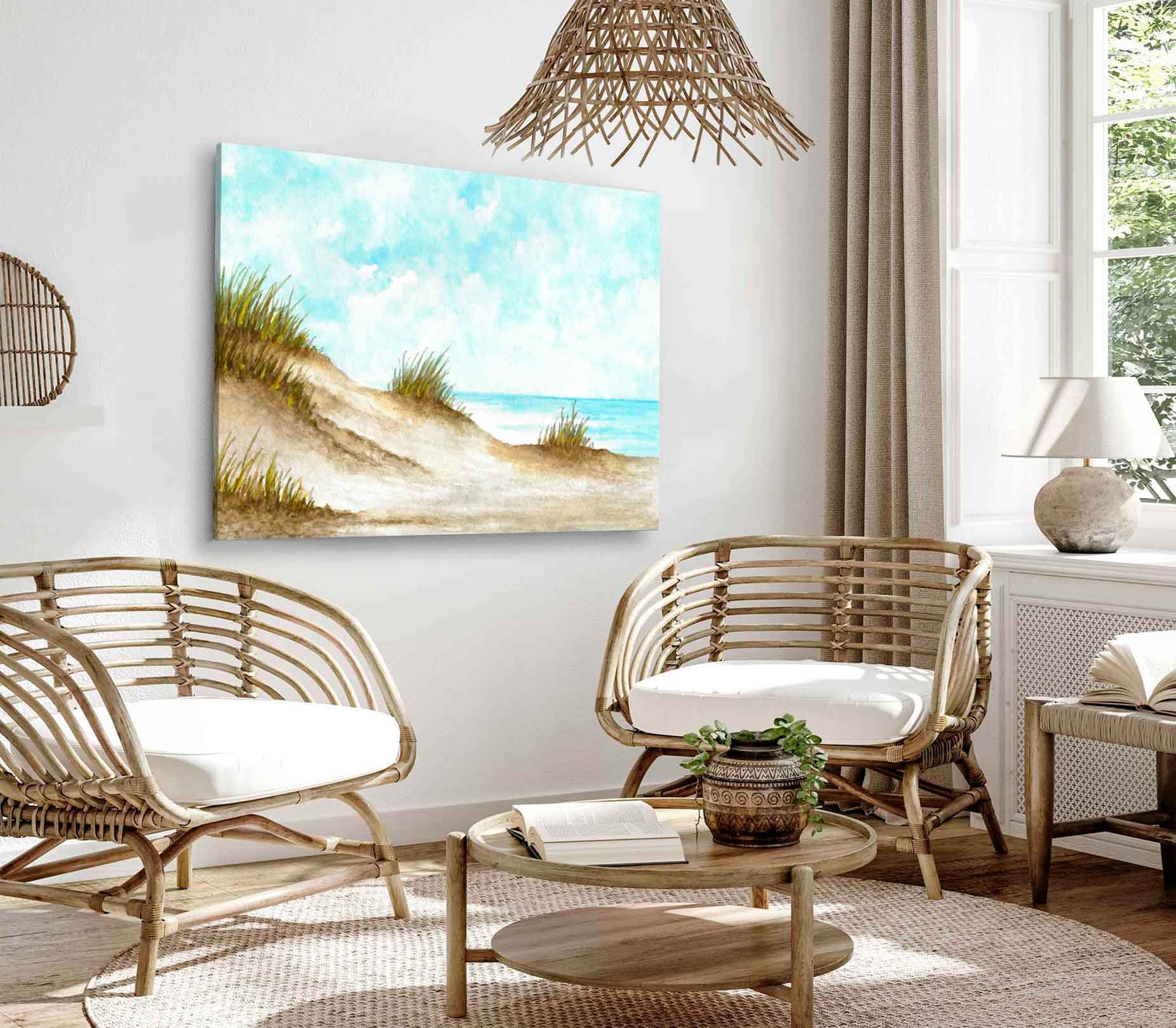 Bella Home Beach over Cloudy Sky Painting Print Canvas Ready to hang