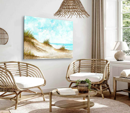 Bella Home Beach over Cloudy Sky Painting Print Canvas Ready to hang