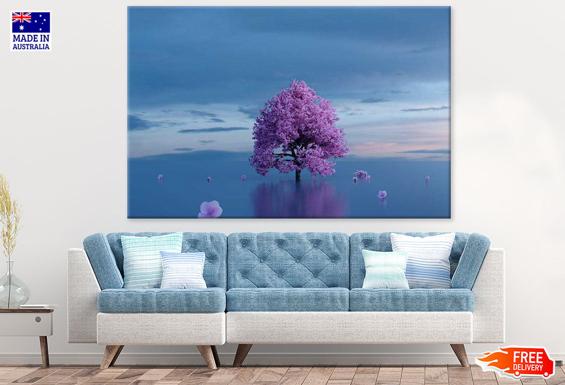 Pink Flower Tree in Lake Photograph Print 100% Australian Made