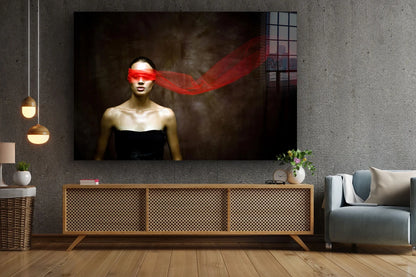 Blind Red Scarf Woman Print Tempered Glass Wall Art 100% Made in Australia Ready to Hang