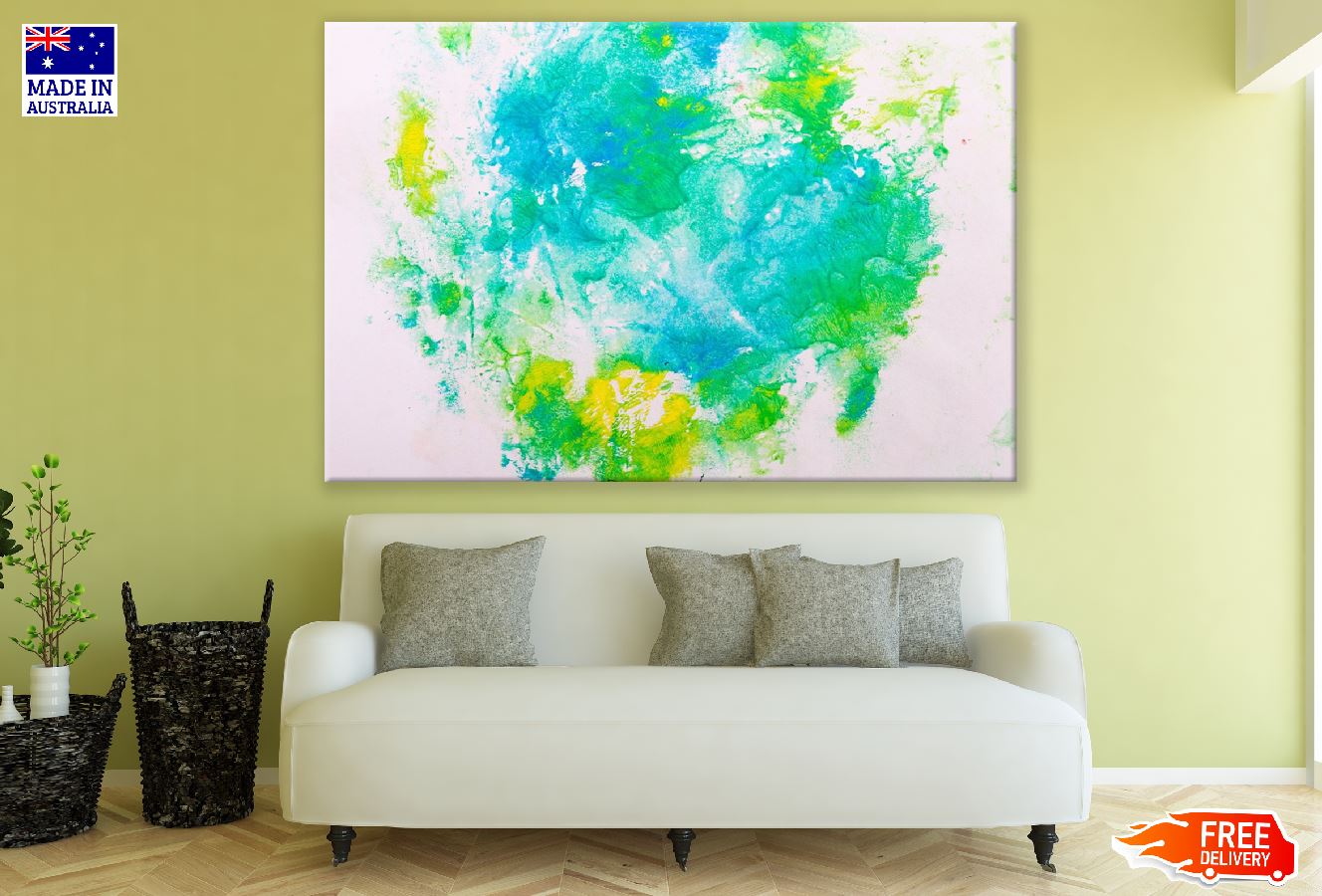 Blue Green & Yellow Abstract Design Print 100% Australian Made