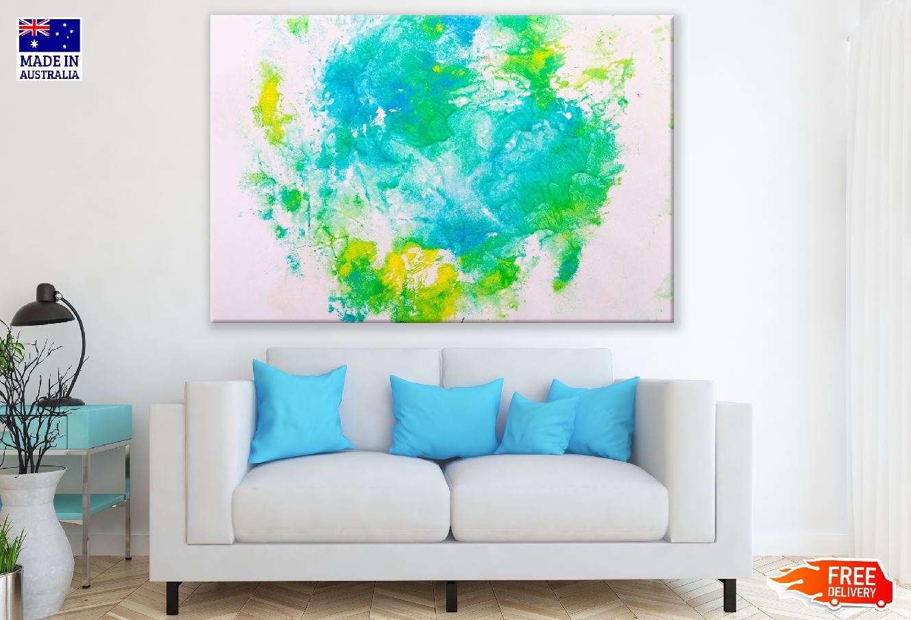 Blue Green & Yellow Abstract Design Print 100% Australian Made