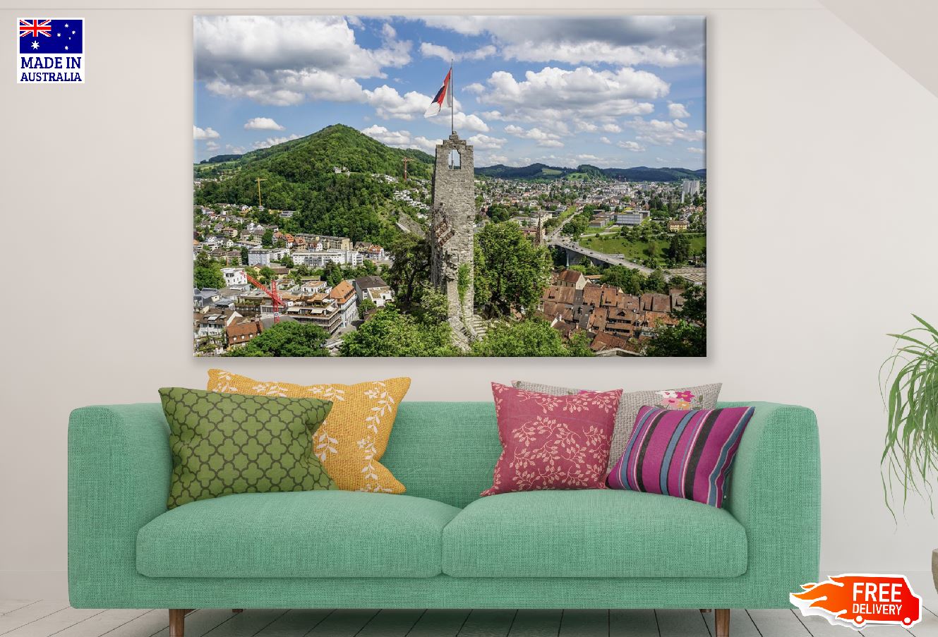 Baden Town in Switzerland Aerial View Photograph Print 100% Australian Made