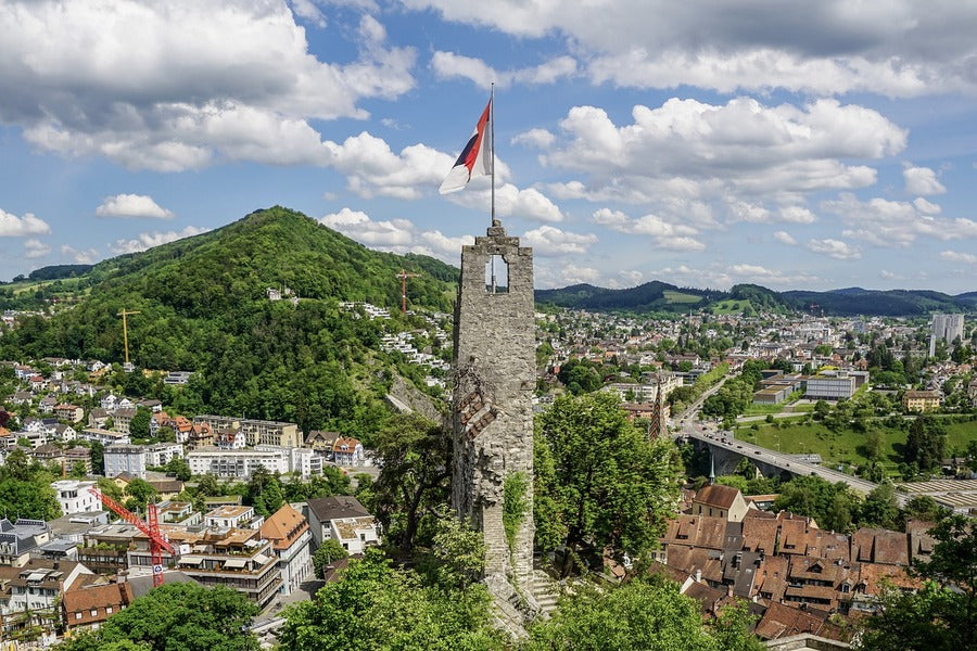 Baden Town in Switzerland Aerial View Photograph Print 100% Australian Made