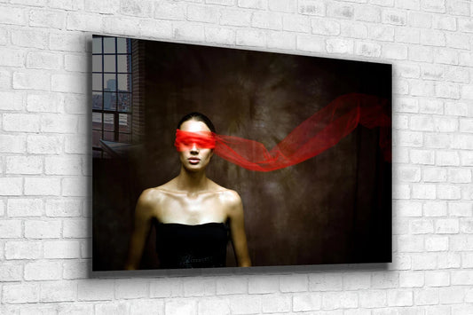 Blind Red Scarf Woman Print Tempered Glass Wall Art 100% Made in Australia Ready to Hang