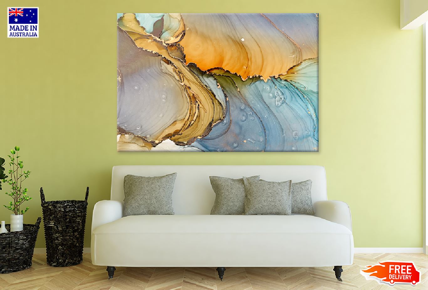 Blue Orange & Gold Abstract Design Print 100% Australian Made