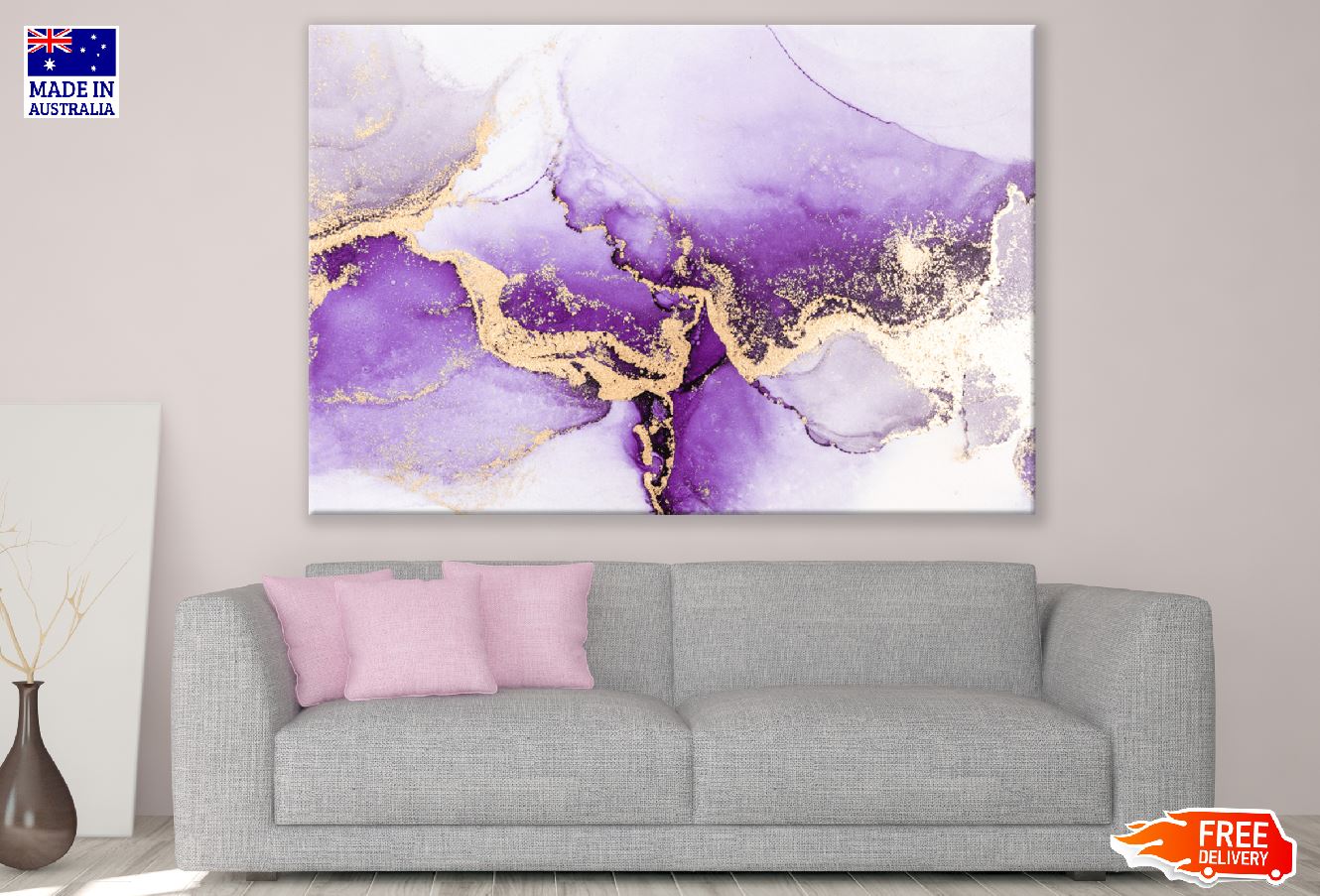Gold Purple & White Abstract Design Print 100% Australian Made