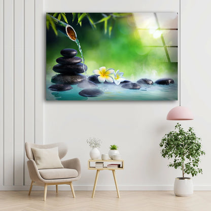 Zen Stones Flower Bamboo Trees & Smoke Photograph Acrylic Glass Print Tempered Glass Wall Art 100% Made in Australia Ready to Hang