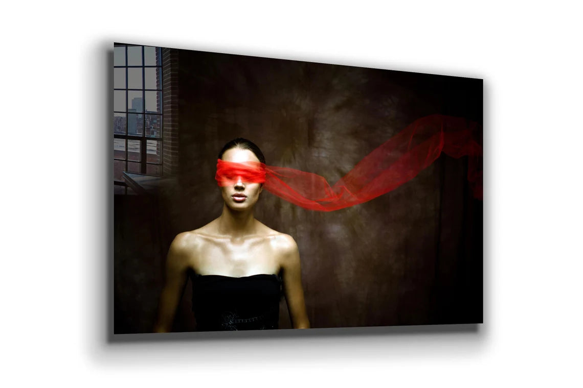 Blind Red Scarf Woman Print Tempered Glass Wall Art 100% Made in Australia Ready to Hang