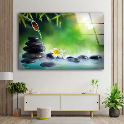 Zen Stones Flower Bamboo Trees & Smoke Photograph Acrylic Glass Print Tempered Glass Wall Art 100% Made in Australia Ready to Hang