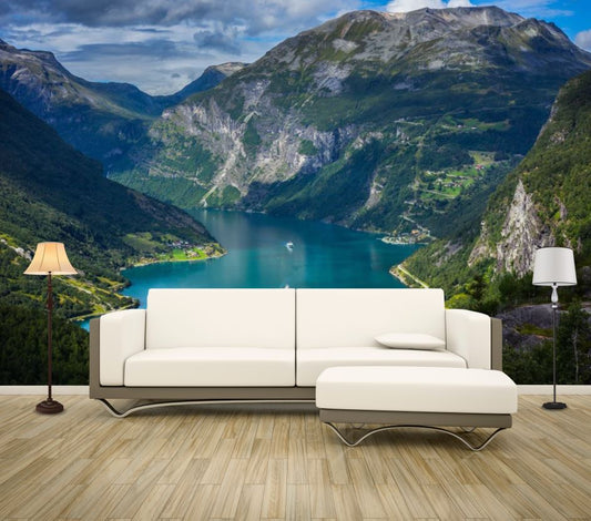 Wallpaper Murals Peel and Stick Removable Stunning Mountain View with Lake Photograph High Quality