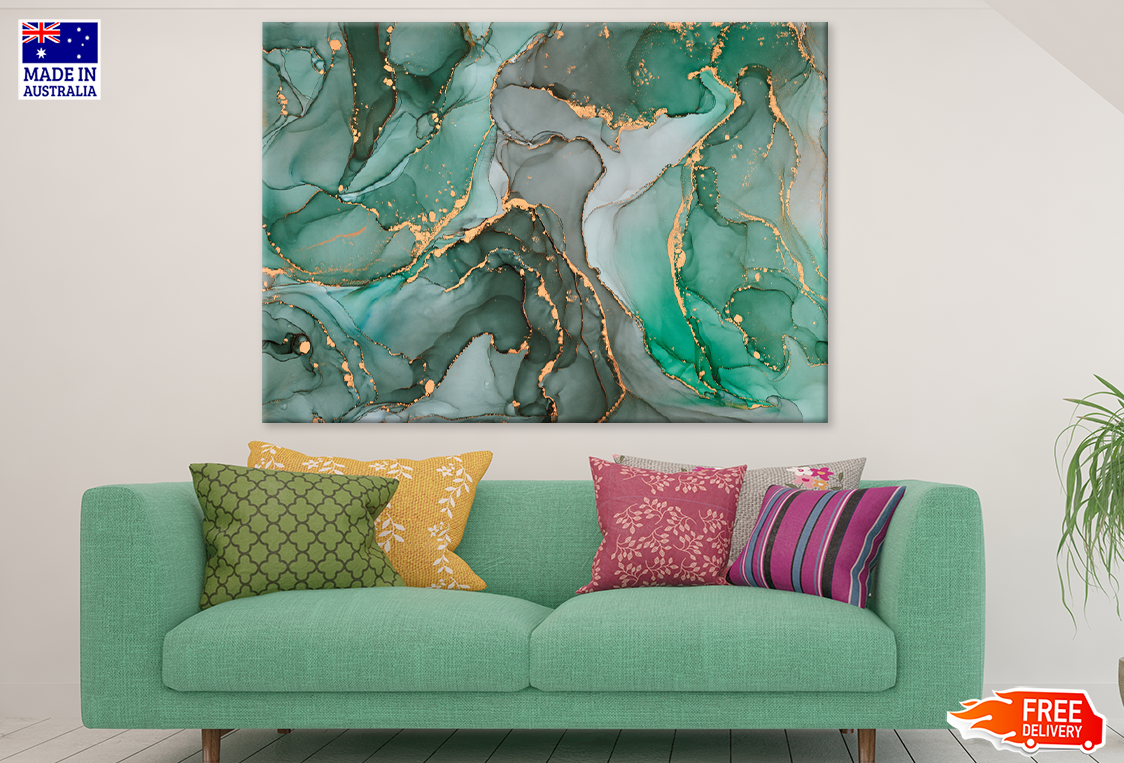 Green Gray & Gold Abstract Design Print 100% Australian Made