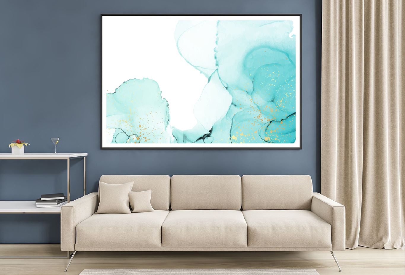Blue Green & Gold Splash Abstract Design Home Decor Premium Quality Poster Print Choose Your Sizes