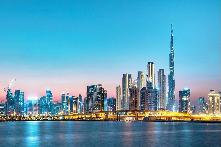 Dubai City Skyline View From Sea Photograph Print 100% Australian Made