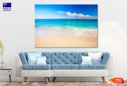 Sandy Beach Waves & Blue Sky View Photograph Print 100% Australian Made
