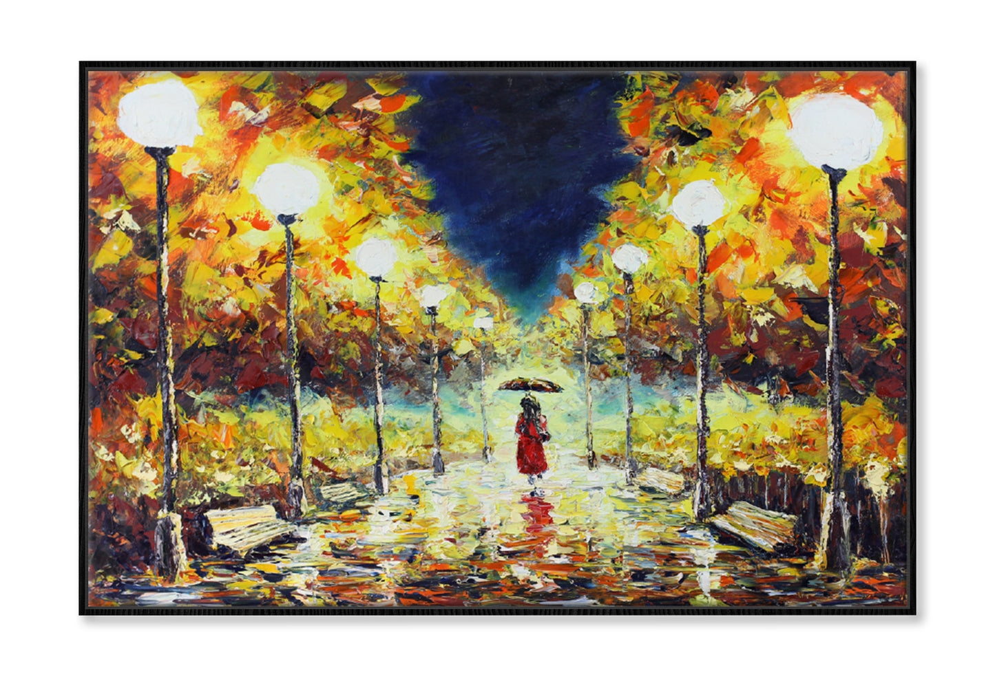 Woman Walking on Road with Trees Oil Painting Wall Art Limited Edition High Quality Print Canvas Box Framed Black