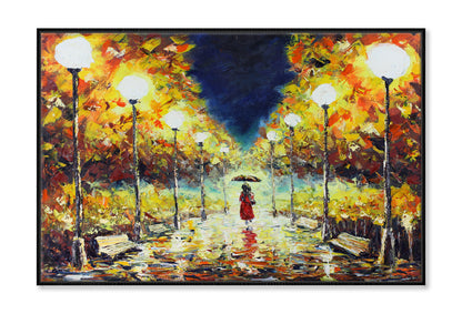 Woman Walking on Road with Trees Oil Painting Wall Art Limited Edition High Quality Print Canvas Box Framed Black