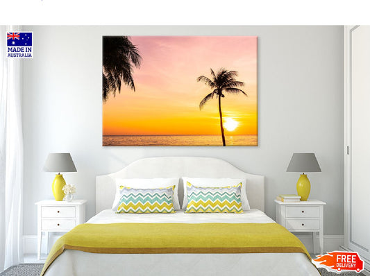 Ocean with Palm Tree Sunset View Photograph Print 100% Australian Made