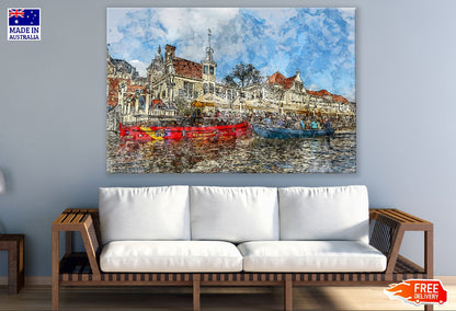 Boats on Canal in Amsterdam, Netherland Print 100% Australian Made