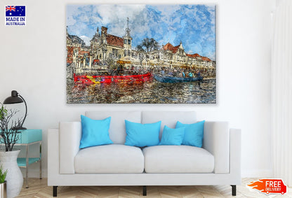 Boats on Canal in Amsterdam, Netherland Print 100% Australian Made